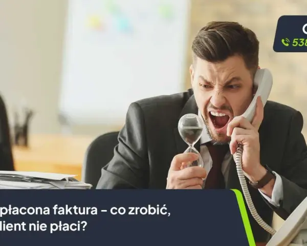 Zirytowany mężczyzna trzyma klepsydrę, dzwoniąc do firmy CashFix. Długi firmy mogą być frustrujące.