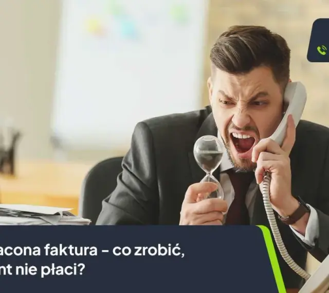 Zirytowany mężczyzna trzyma klepsydrę, dzwoniąc do firmy CashFix. Długi firmy mogą być frustrujące.