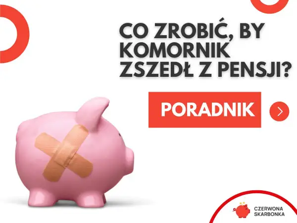 Różowa świnka-skarbonka z plastrem na brzuchu. Tekst: "Co zrobić, by komornik zszedł z pensji? Poradnik". Dowiedz się, jak działa komornik.